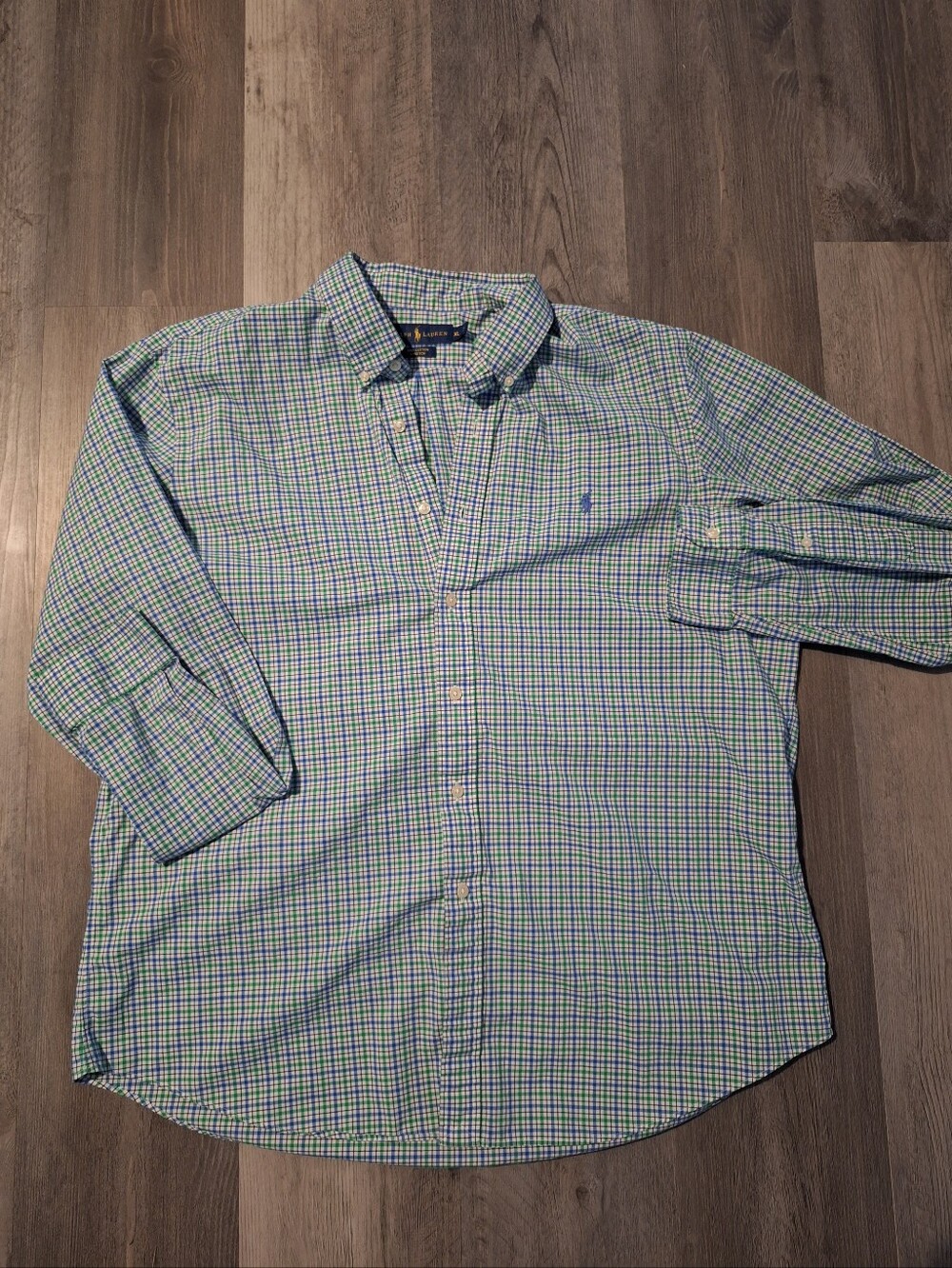 Polo by Ralph Lauren Men’s Green & Blue Checked Button-Down Shirt